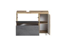 Waschbeckenunterschrank >Paris< in Betongrau, Wotaneiche, MDF - 85x54x35 (BxHxT)