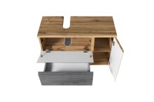 Waschbeckenunterschrank >Paris< in Betongrau, Wotaneiche, MDF - 85x54x35 (BxHxT)