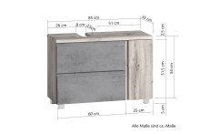 Waschbeckenunterschrank >Paris< in Betongrau, Wotaneiche, MDF - 85x54x35 (BxHxT)