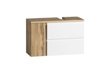 Waschbeckenunterschrank >Paris< in weiß, Wotaneiche, MDF - 85x54x35cm (BxHxT)