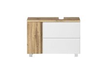Waschbeckenunterschrank >Paris< in weiß, Wotaneiche, MDF - 85x54x35cm (BxHxT)