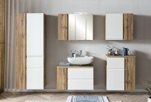 Waschbeckenunterschrank >Paris< in weiß, Wotaneiche, MDF - 85x54x35cm (BxHxT)