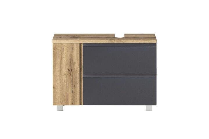 Waschbeckenunterschrank >Paris< in grau, Wotaneiche, MDF - 85x54x35cm (BxHxT)