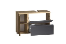 Waschbeckenunterschrank >Paris< in grau, Wotaneiche, MDF - 85x54x35cm (BxHxT)