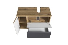 Waschbeckenunterschrank >Paris< in grau, Wotaneiche, MDF - 85x54x35cm (BxHxT)