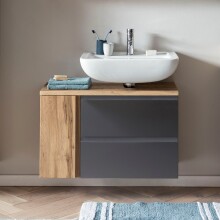 Waschbeckenunterschrank >Paris< in grau, Wotaneiche, MDF - 85x54x35cm (BxHxT)