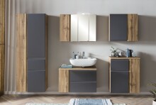 Waschbeckenunterschrank >Paris< in grau, Wotaneiche, MDF - 85x54x35cm (BxHxT)