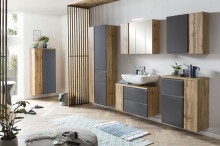 Waschbeckenunterschrank >Paris< in grau, Wotaneiche, MDF - 85x54x35cm (BxHxT)