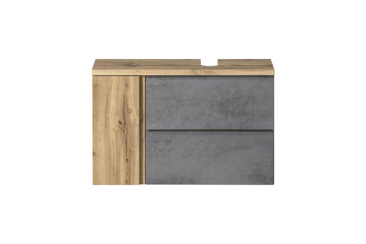 Waschbeckenunterschrank >Paris< in Betongrau, Wotaneiche, MDF - 85x54x35 (BxHxT)