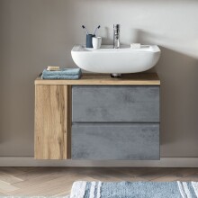 Waschbeckenunterschrank >Paris< in Betongrau, Wotaneiche, MDF - 85x54x35 (BxHxT)