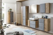 Waschbeckenunterschrank >Paris< in Betongrau, Wotaneiche, MDF - 85x54x35 (BxHxT)