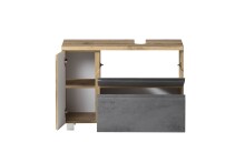 Waschbeckenunterschrank >Paris< in Betongrau, Wotaneiche, MDF - 85x54x35 (BxHxT)