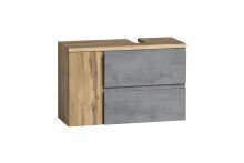 Waschbeckenunterschrank >Paris< in Betongrau, Wotaneiche, MDF - 85x54x35 (BxHxT)