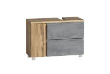 Waschbeckenunterschrank >Paris< in Betongrau, Wotaneiche, MDF - 85x54x35 (BxHxT)