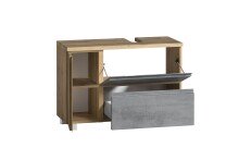 Waschbeckenunterschrank >Paris< in Betongrau, Wotaneiche, MDF - 85x54x35 (BxHxT)