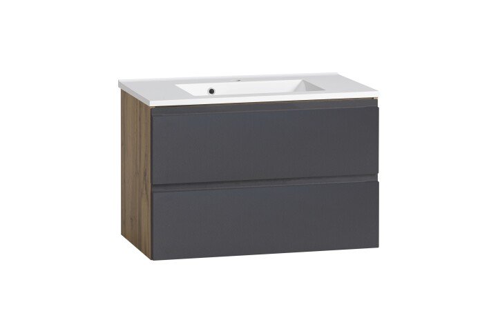 Waschtisch >Paris< in grau, Wotaneiche, MDF - 80x56x47cm (BxHxT)