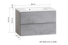 Waschtisch >Paris< in grau, Wotaneiche, MDF - 80x56x47cm (BxHxT)