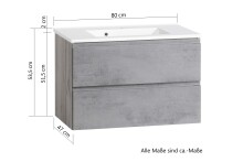 Waschtisch >Paris< in grau, Wotaneiche, MDF - 80x56x47cm (BxHxT)
