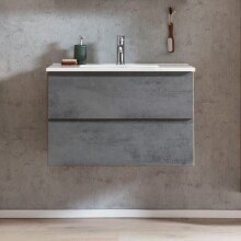 Waschtisch >Paris< in grau, Wotaneiche, MDF - 80x56x47cm (BxHxT)