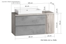 Waschtisch >Paris< in grau, Wotaneiche, MDF - 105x65,5x47cm (BxHxT)