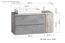 Waschtisch >Paris< in grau, Wotaneiche, MDF - 105x65,5x47cm (BxHxT)