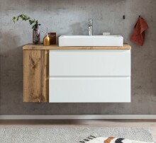 Waschtisch >Paris< in weiß, Wotaneiche, MDF - 105x65,5x47cm (BxHxT)