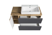 Waschtisch >Paris< in grau, Wotaneiche, MDF - 105x65,5x47cm (BxHxT)