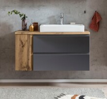 Waschtisch >Paris< in grau, Wotaneiche, MDF - 105x65,5x47cm (BxHxT)