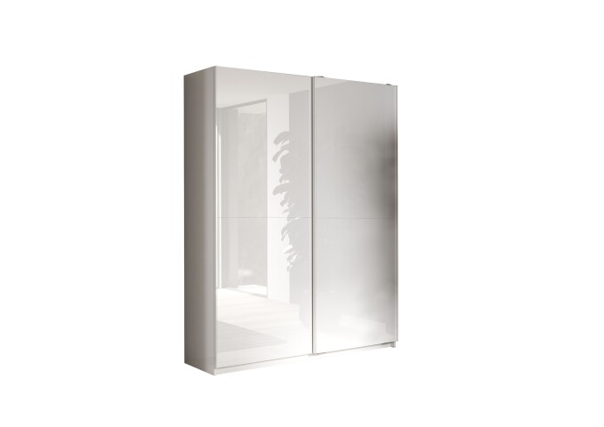 Schwebetürenschrank >Salva< 2 Böden, 4 Stangen, Weiss Hochglanz / Weiss - 180x230x55cm (B/H/T)