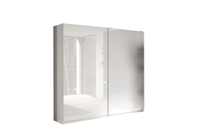 Schwebetürenschrank >Salva< 2 Böden, 4 Stangen, Weiss Hochglanz / Weiss - 180x230x55cm (B/H/T)