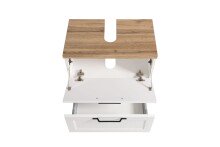 Waschbeckenunterschrank >Lyon< in weiß, Wotaneiche, MDF - 60x54x35cm (BxHxT)