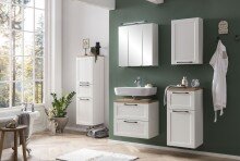 Waschbeckenunterschrank >Lyon< in weiß, Wotaneiche, MDF - 60x54x35cm (BxHxT)