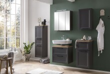 Waschbeckenunterschrank >Lyon< in grau, Wotaneiche, MDF - 60x54x35cm (BxHxT)