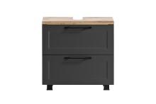 Waschbeckenunterschrank >Lyon< in grau, Wotaneiche, MDF - 60x54x35cm (BxHxT)