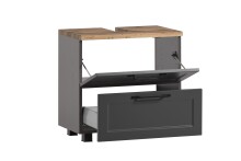 Waschbeckenunterschrank >Lyon< in grau, Wotaneiche, MDF - 60x54x35cm (BxHxT)