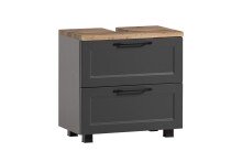 Waschbeckenunterschrank >Lyon< in grau, Wotaneiche, MDF - 60x54x35cm (BxHxT)