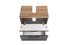 Waschbeckenunterschrank >Lyon< in grau, Wotaneiche, MDF - 60x54x35cm (BxHxT)