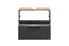 Waschbeckenunterschrank >Lyon< in grau, Wotaneiche, MDF - 60x54x35cm (BxHxT)