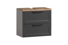 Waschbeckenunterschrank >Lyon< in grau, Wotaneiche, MDF - 60x54x35cm (BxHxT)