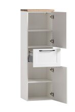 Midischrank >Lyon< in weiß, Wotaneiche, MDF - 40x130x35cm (BxHxT)