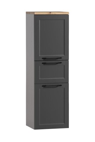 Midischrank >Lyon< in grau, Wotaneiche, MDF - 40x130x35cm (BxHxT)