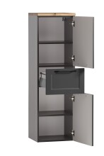 Midischrank >Lyon< in grau, Wotaneiche, MDF - 40x130x35cm (BxHxT)