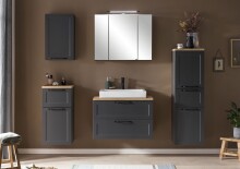 Midischrank >Lyon< in grau, Wotaneiche, MDF - 40x130x35cm (BxHxT)