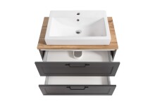 Waschtisch >Lyon< in grau, Wotaneiche, MDF - 80x63x47cm (BxHxT)