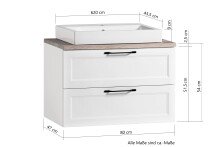 Waschtisch >Lyon< in grau, Wotaneiche, MDF - 80x63x47cm (BxHxT)