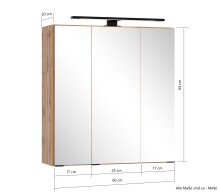 Badezimmerspiegelschrank >Nizza< in Wotaneiche-Dekor - 60x64x20cm (BxHxT)