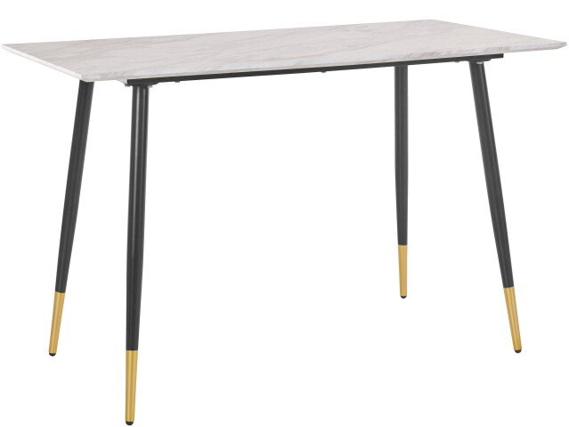 Küchentisch >Hårek< schwarz / gold, Tischplatte in Weiß, MDF - 120x76x60cm (BxHxT)