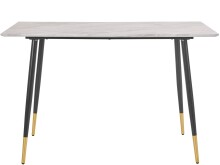 Küchentisch >Hårek< schwarz / gold, Tischplatte in Weiß, MDF - 120x76x60cm (BxHxT)