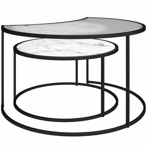 Satztisch >Halvor< (2er-Set) schwarz und weiß, MDF/Glas/Metall - 78x45x62cm (BxHxT)