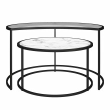 Satztisch >Halvor< (2er-Set) schwarz und weiß, MDF/Glas/Metall - 78x45x62cm (BxHxT)